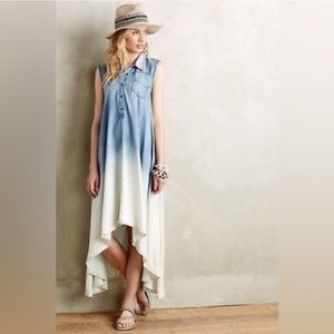 ANTHROPOLOGIE Holding Horses Chambray Denim
Blue Ombre Hi Lo Asymmetrical Dress